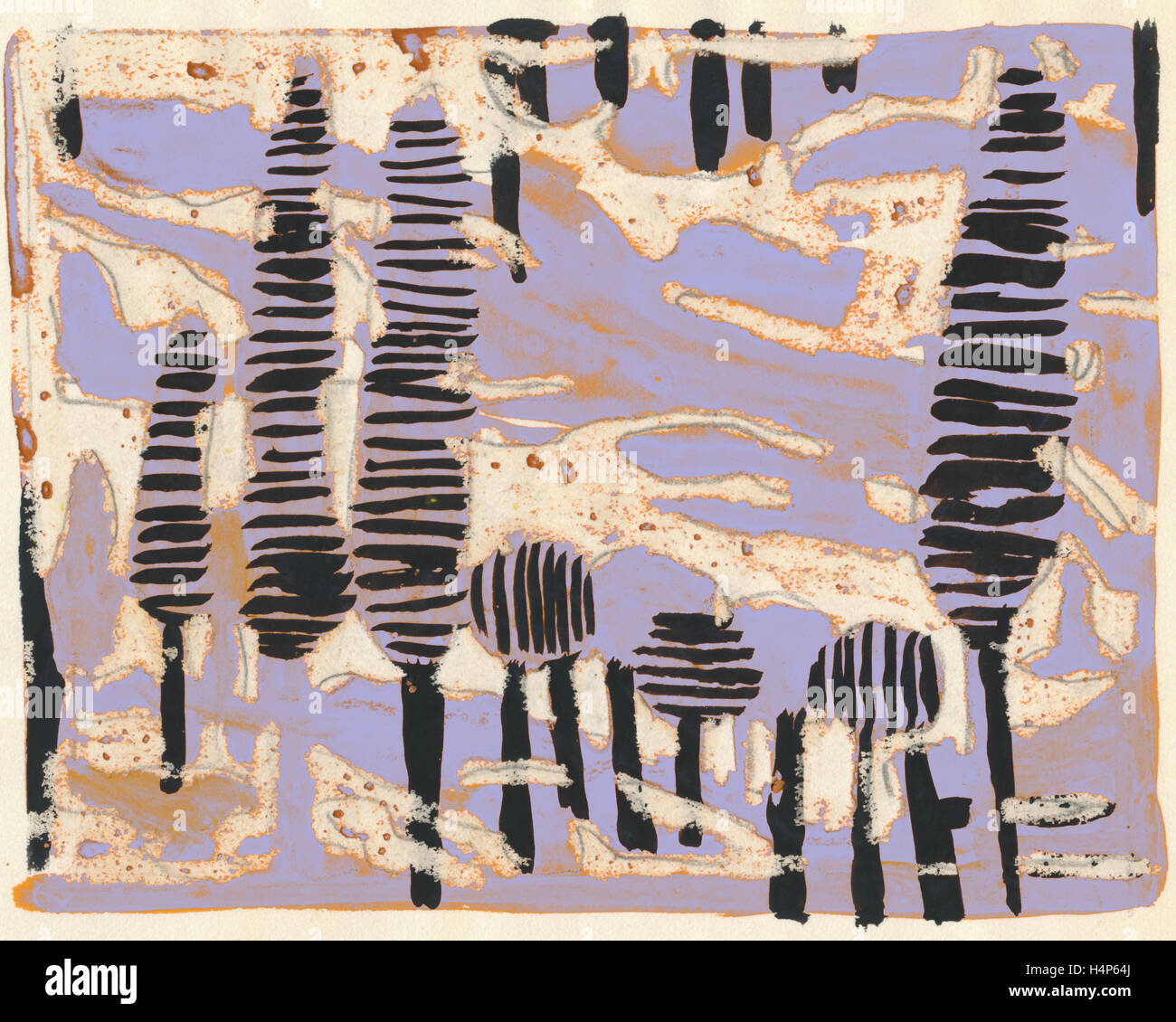 Tania Lam, expressionistische Landschaft mit Bäumen und Lila Himmel. Ihre zeitgenössische Kunst neigt zur Abstraktion. Stockfoto