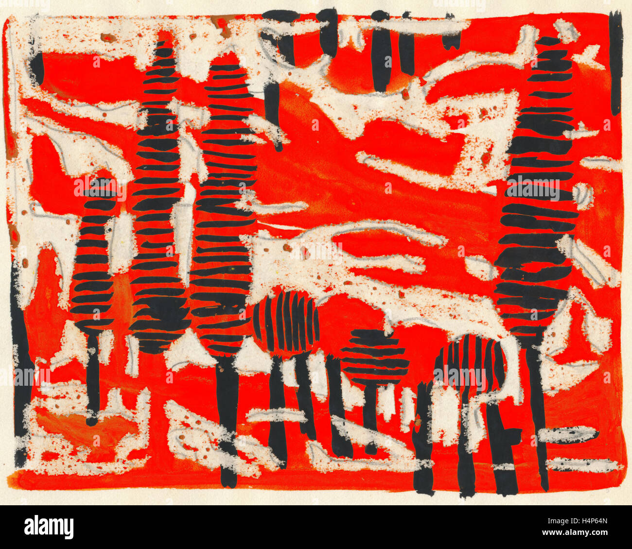 Tania Lam, expressionistische Landschaft mit Bäumen und Roter Himmel. Ihre zeitgenössische Kunst neigt zur Abstraktion. Stockfoto