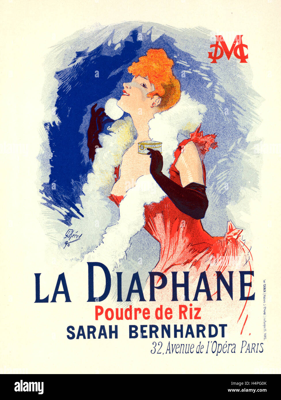 Plakat für la Poudre de Riz la Diaphane. Gesichtspuder; Sarah Bernhardt, Chéret, Jules (1836 – 1932), französischer Maler und Grafiker Stockfoto