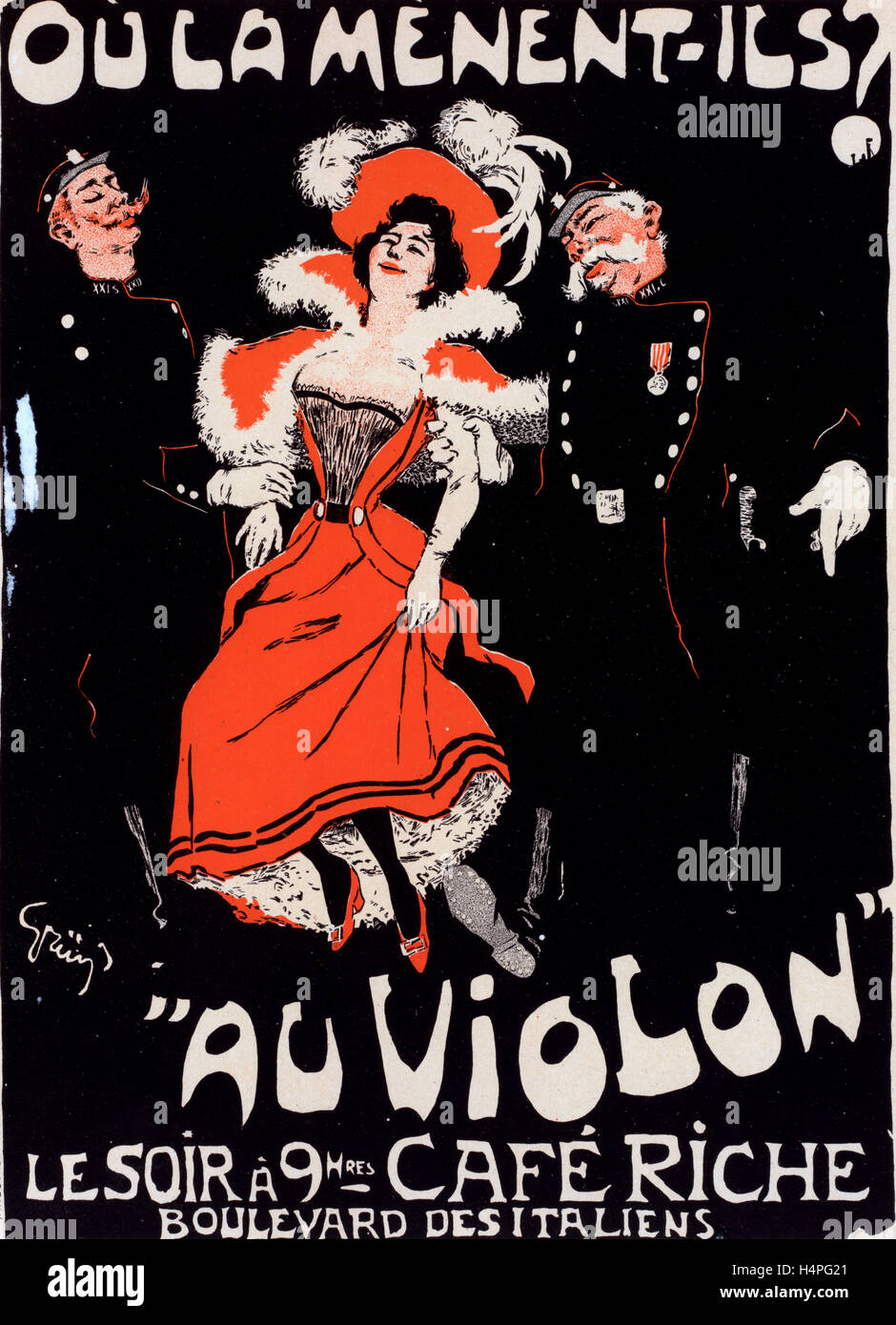 Plakat für le Café Riche, Où Mènent la ils? Au Violon. Jules-Alexandre Grün 1868 – 1938, war eine französische Post-impressionistischen Malers Stockfoto