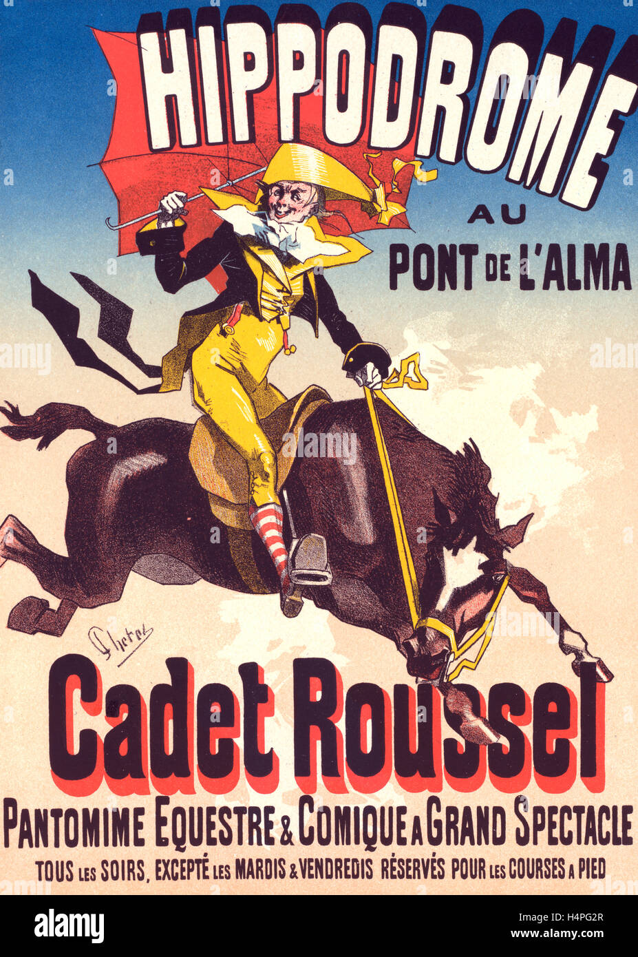 Plakat für l'Hippodrome, Cadet Roussel. Eine reiterliche Spektakel auf dem Hippodrom, 1882. Chéret, Jules (1836-1932) Stockfoto