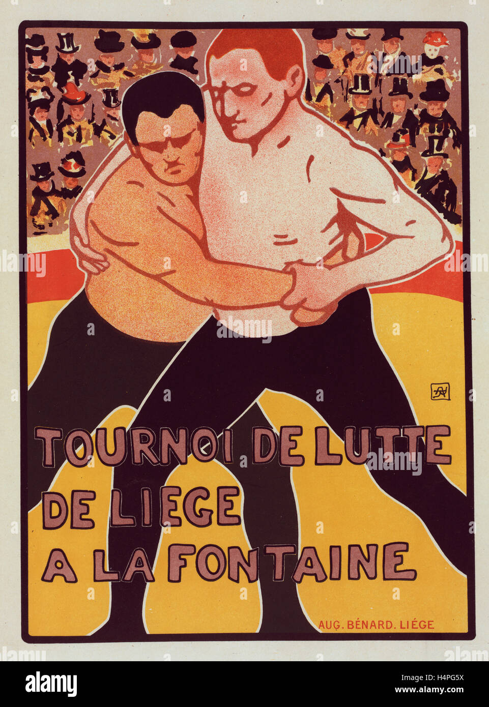 Belgien-Plakat für Tournoi de Lutte, de Lüttich a la Fontaine. Rassenfosse, Armand 1862-1934, Künstler Stockfoto