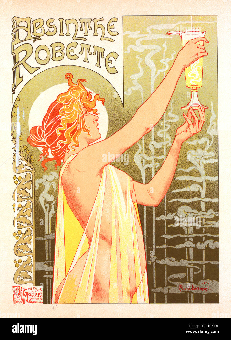 Belgisches Plakat für l' Absinthe Robette. Livemont, Privat Antoine Théodore (1861-1936), Künstler Stockfoto