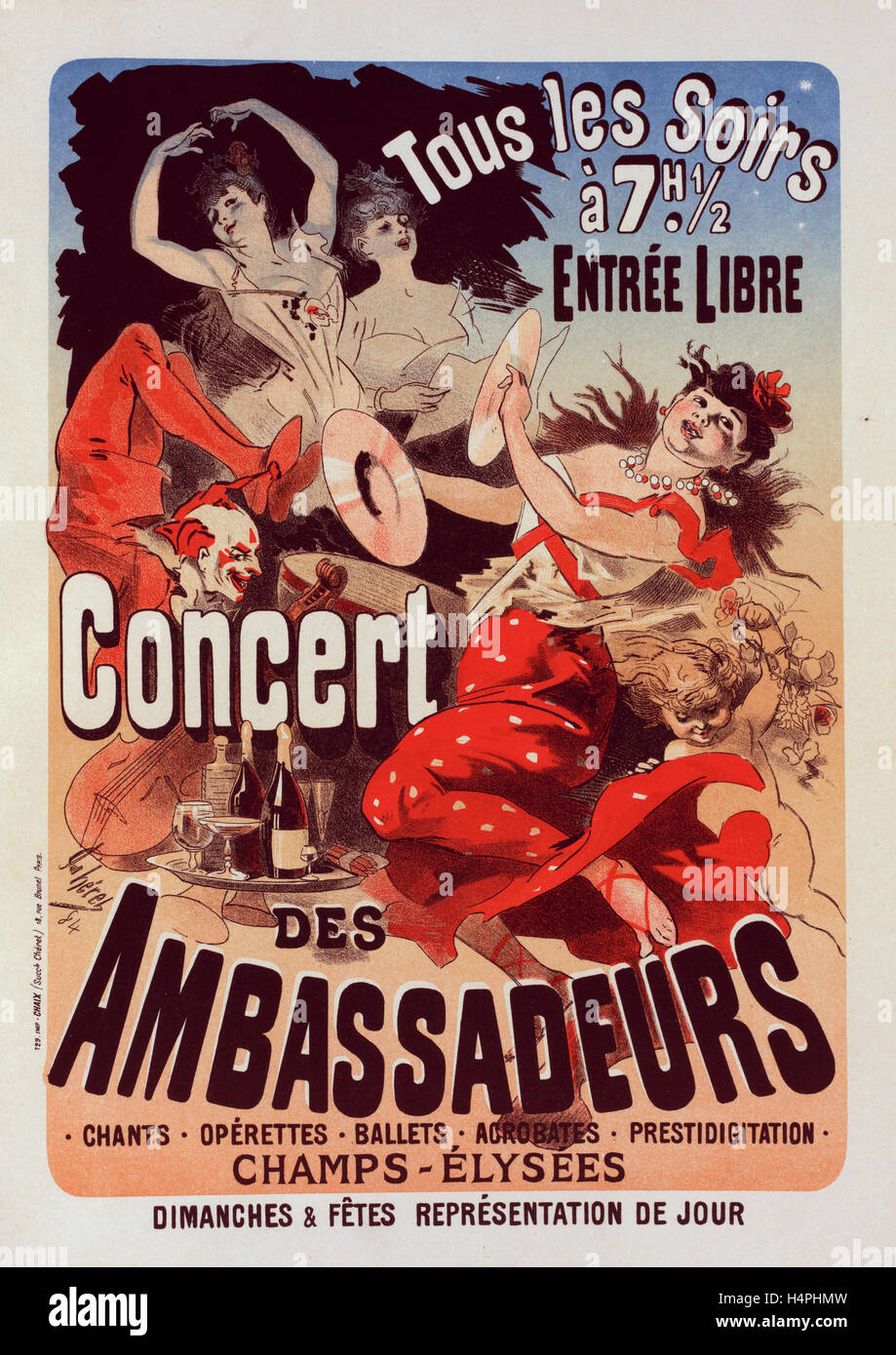 Plakat für Konzert des Ambassadeurs. Chéret, Jules (1836 – 1932), französischer Maler und Lithograph Stockfoto