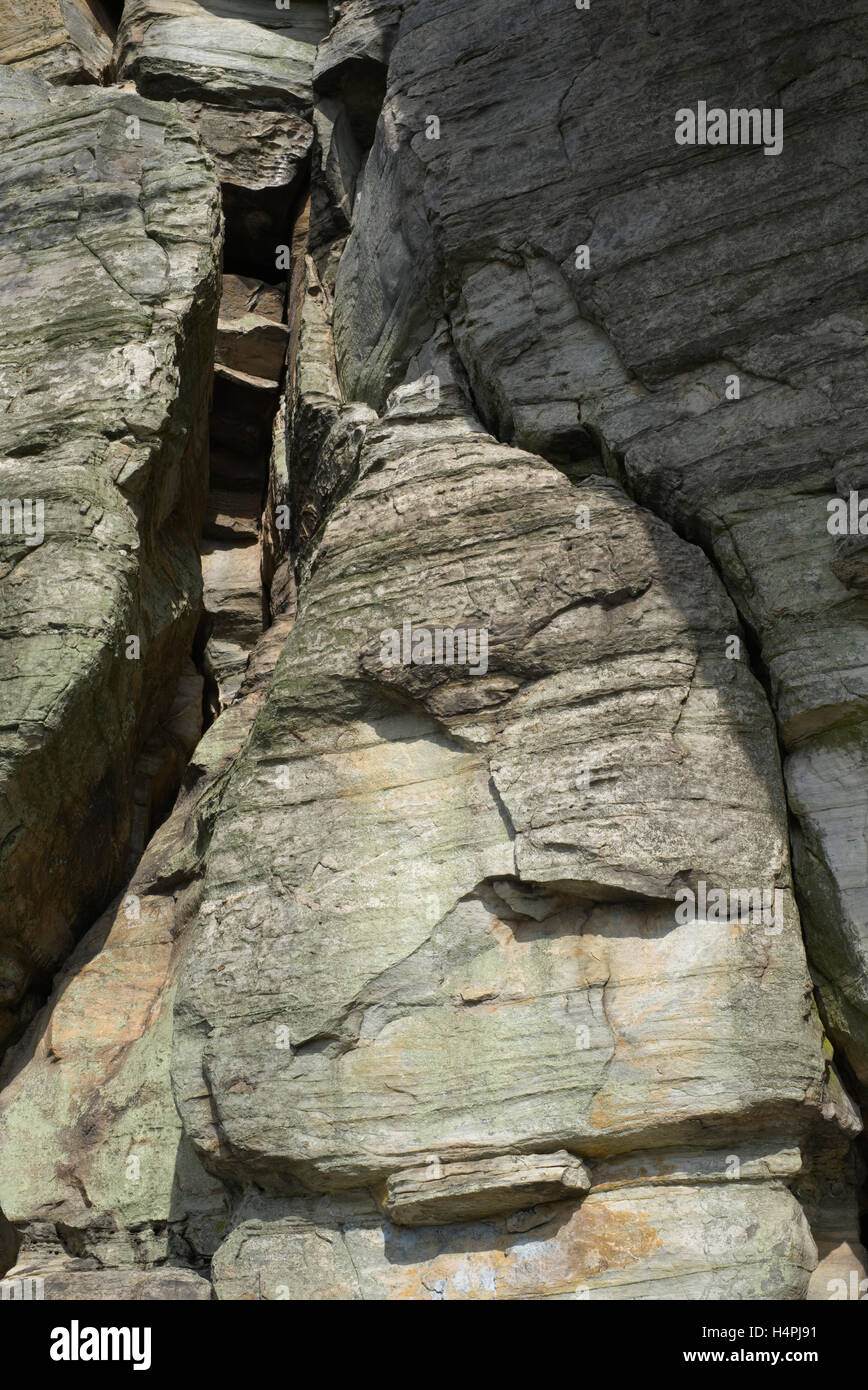 Versteckte Gesichter in den metamorphen Quarzit-Felsen auf der großen Zinne im Pilot Mountain State Park. North Carolina Stockfoto