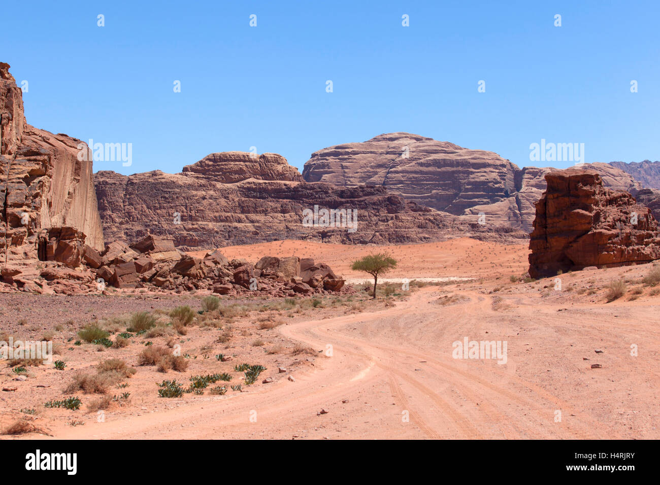 Die Landschaft der Wüste Wadi Rum, Jordanien, Naher Osten. Stockfoto