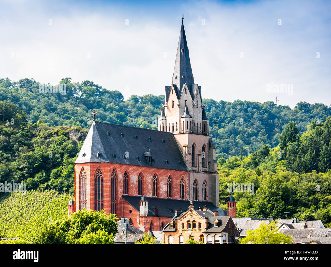 Romantische Rheinschlucht Dorf und Kirche, Deutschland, Europa Stockfoto