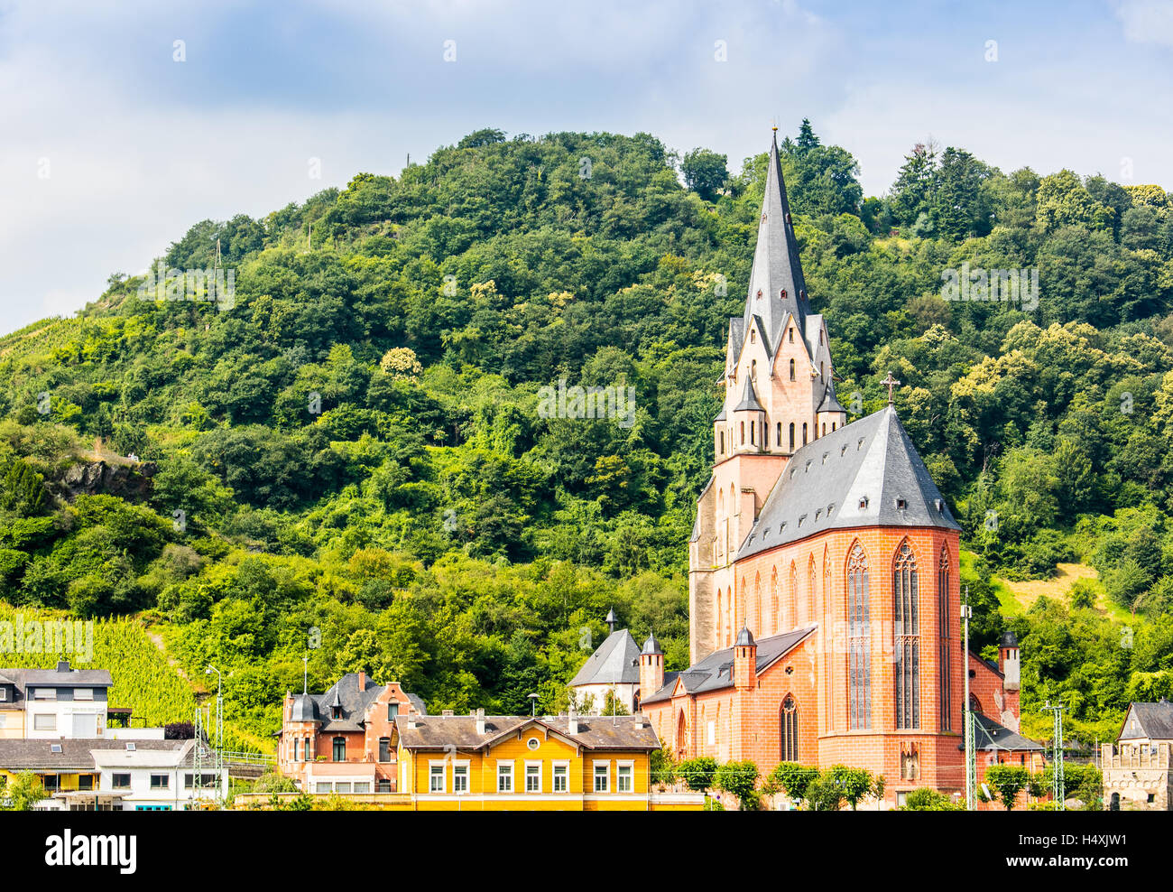 Romantische Rheinschlucht Dorf und Kirche, Deutschland, Europa Stockfoto