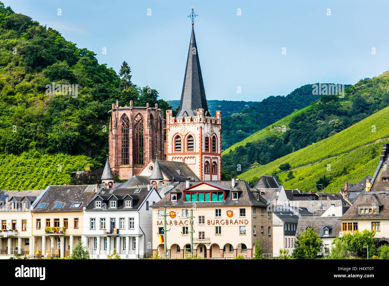 Romantische Rheinschlucht Dorf und Kirche, Deutschland, Europa Stockfoto