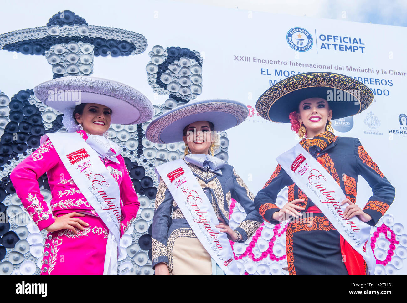 Die Ambasadore des 23. Internationalen Mariachi & Charros Festivals in Guadalajara Mexiko Stockfoto