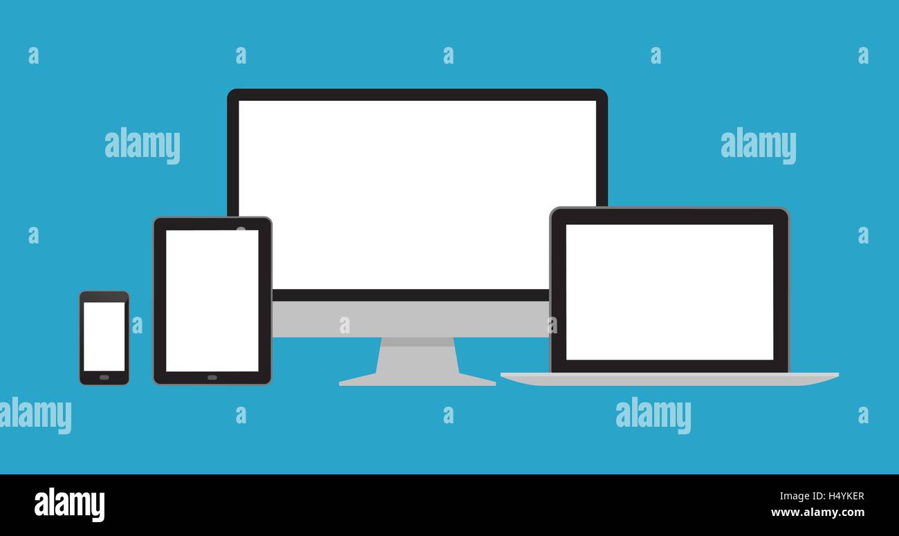 Computer und Handy touch-Screen-Geräten, Technologie und ansprechende Web-Design-Konzept Stock Vektor