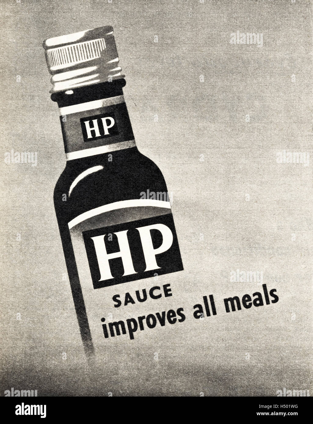 1950 Werbung Werbung aus original alten Vintage Magazin vom Retro Werbung 1952 für HP Sauce Stockfoto