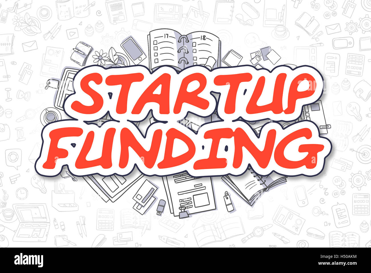 Startup-Finanzierung - Cartoon roten Aufschrift. Business-Konzept. Stockfoto