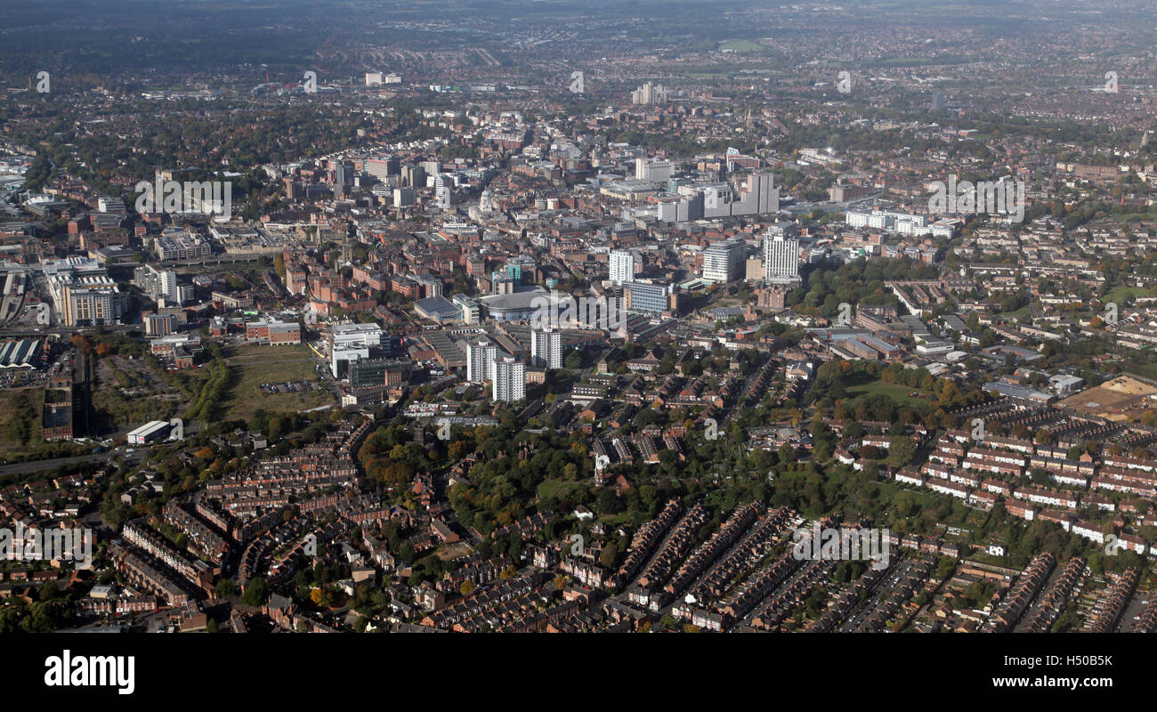 Luftaufnahme von Nottingham Skyline der Stadtzentrum, UK Stockfoto