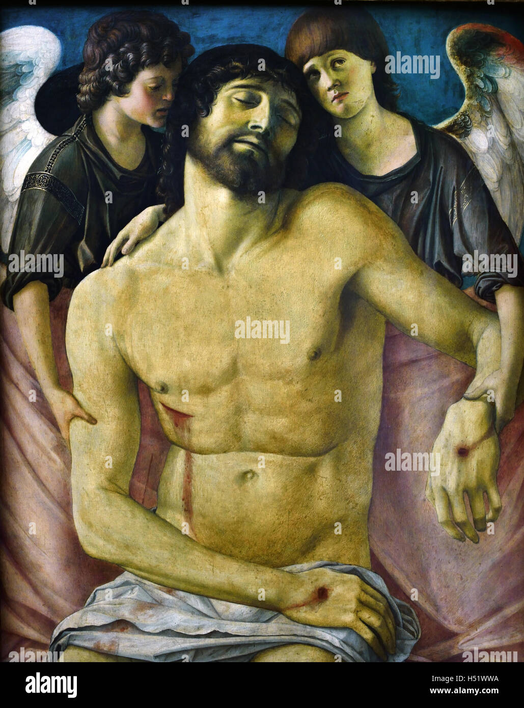 Der tote Christus, unterstützt durch zwei Trauer Engel 1475 1475 von Giovanni Bellini 1430/1435-1516 Venedig painter15th Jahrhundert Italien Italienisch Stockfoto