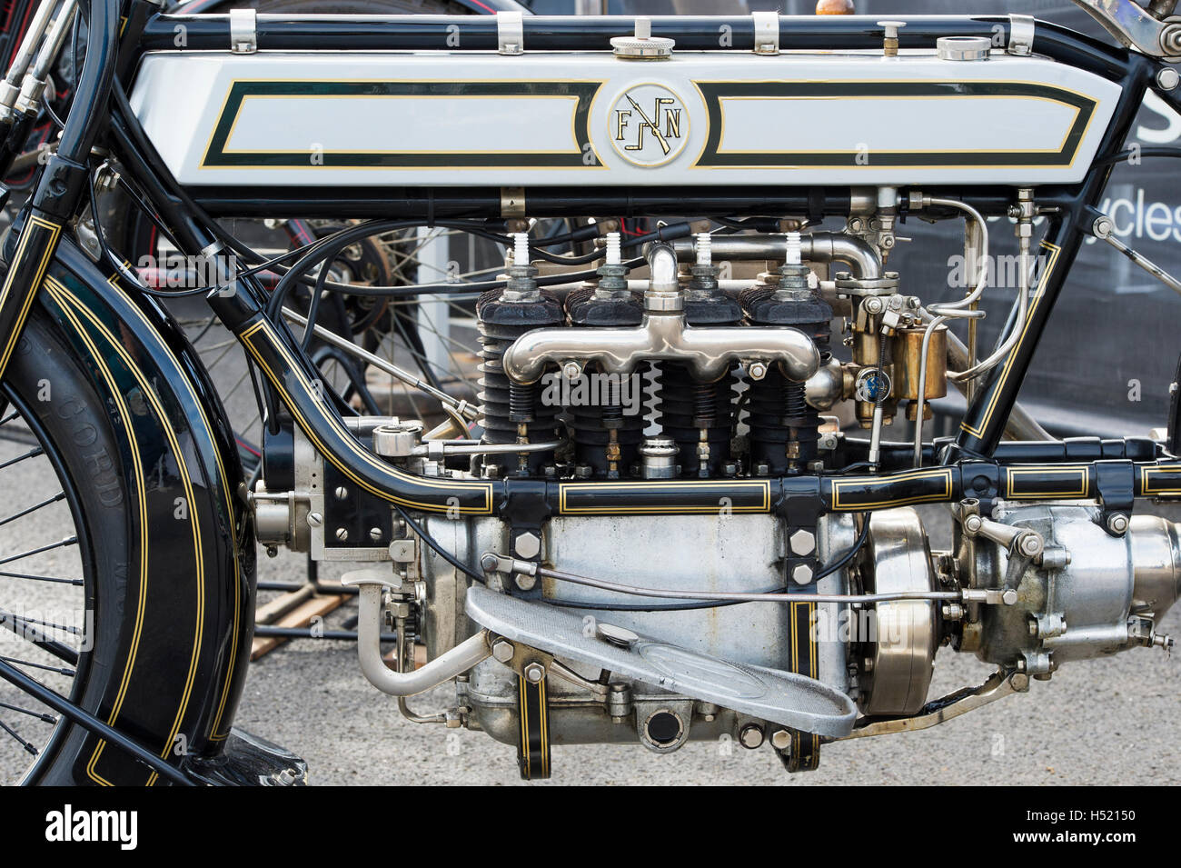 1914 FN 7HP Typ 700 vier Motorrad. Klassischen belgischen Motorrad am VMCC, Banbury Run, Oxfordshire, England Stockfoto