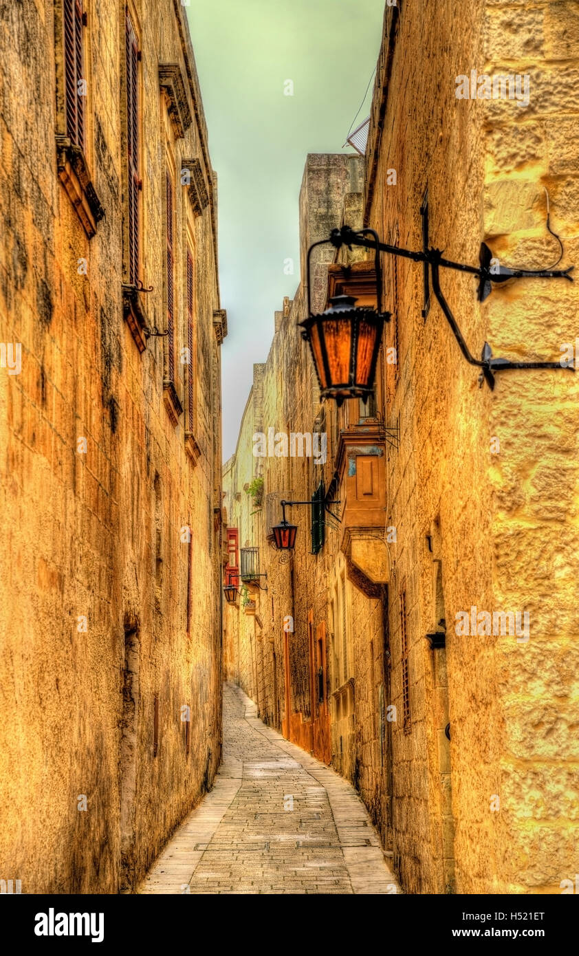 Gasse in Mdina, die alte Hauptstadt von Malta Stockfoto