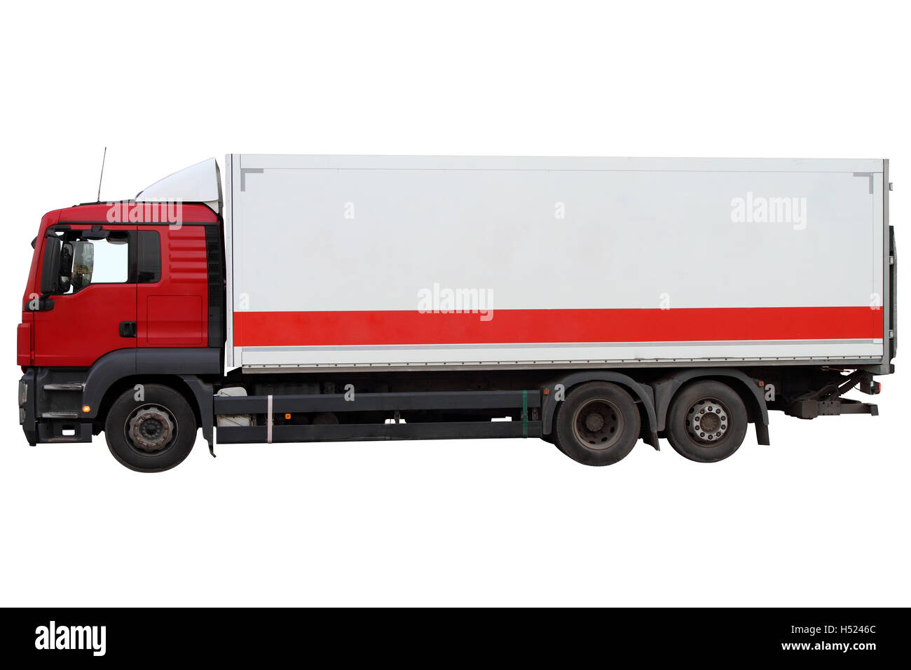 Rote LKW isoliert auf weißem Hintergrund. Stockfoto