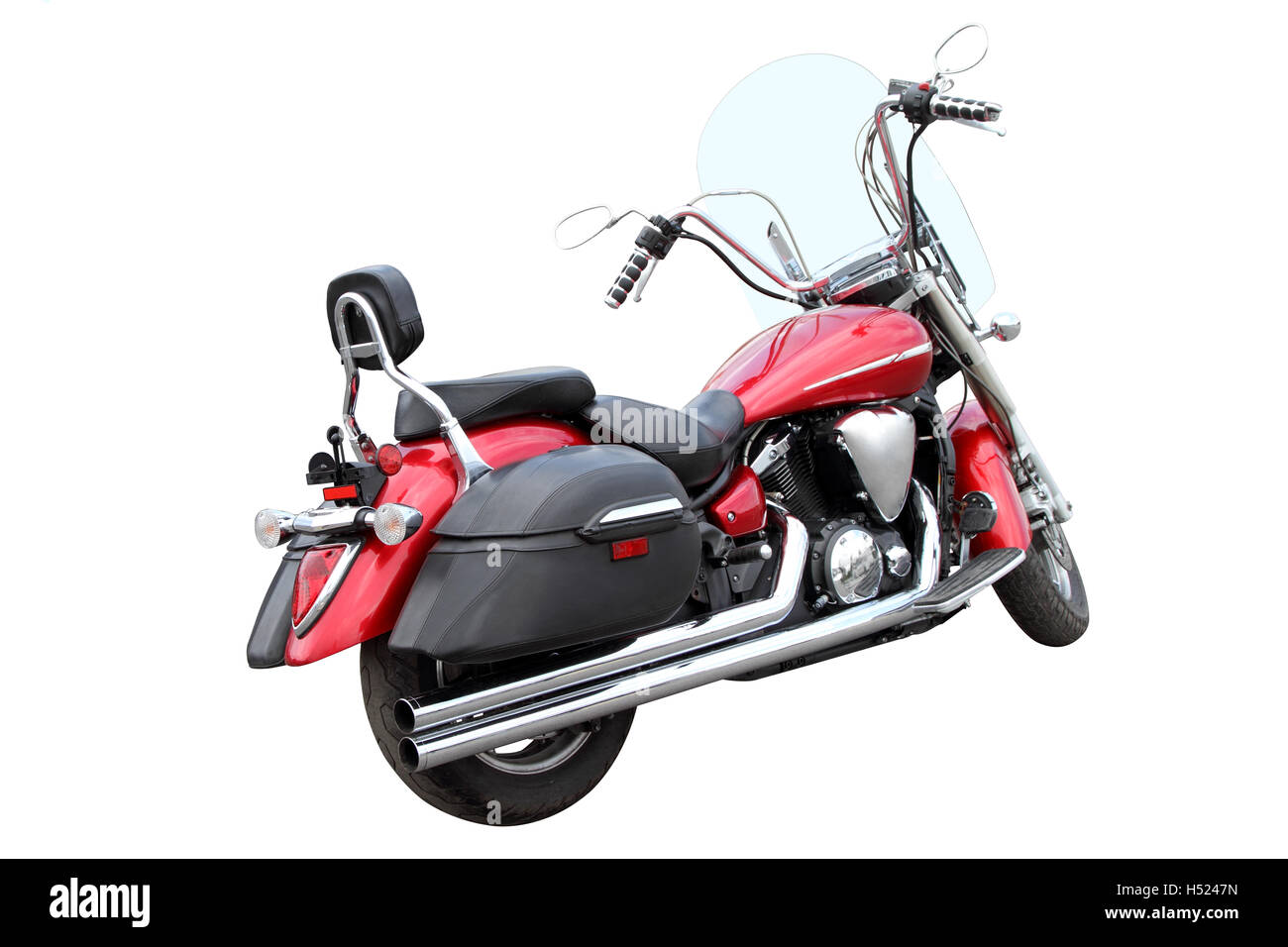 Roten Motorrad isoliert auf weißem Hintergrund. Sicht nach hinten. Stockfoto