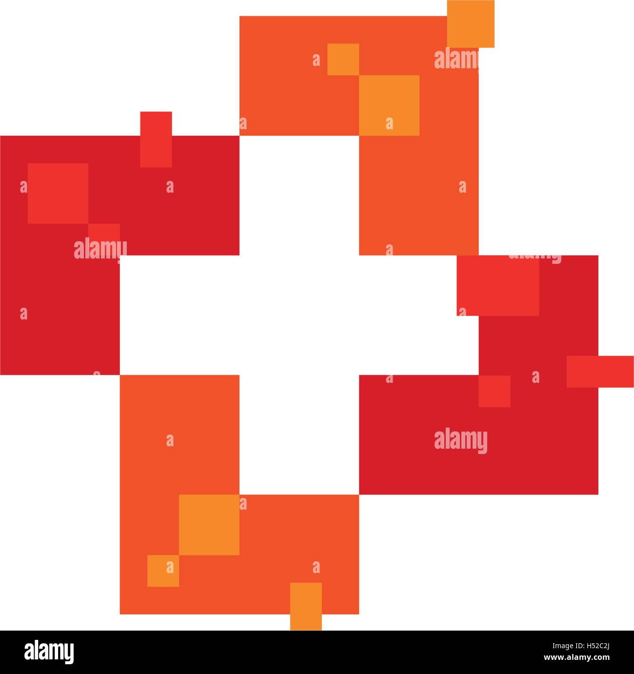 Isolierte abstrakt Rot Kreuz Logo. Medizinische Logo. Krankenwagen, Krankenhaus, Klinik-Symbol. Geometrische Form Mosaikfliese. Religiöses Zeichen. Arithmetik und Symbol. Vektor-Kreuz Abbildung. Stock Vektor