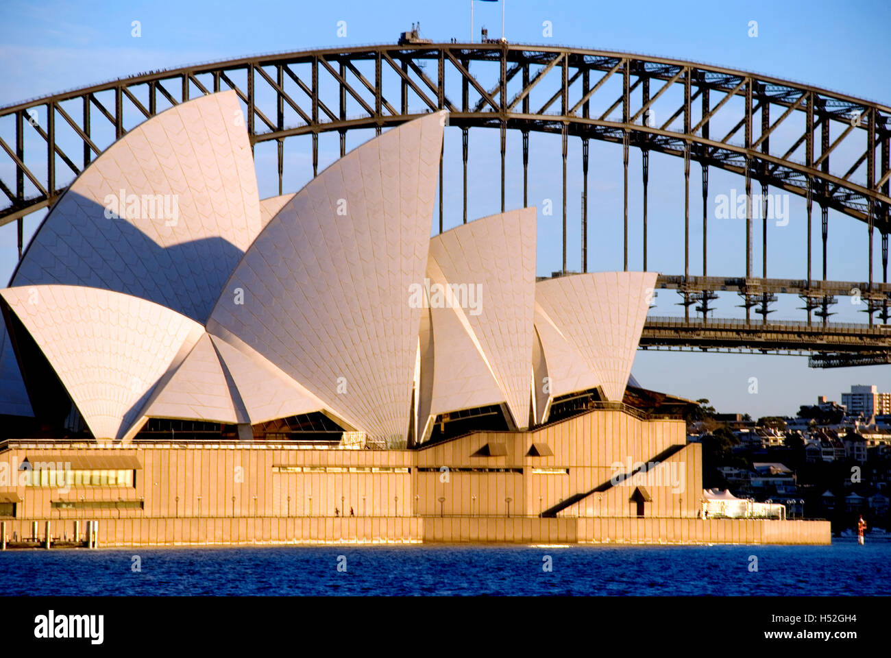 Australien, Sydney, Opera House & Hafenbrücke von Mrs Macquarie Punkt Stockfoto