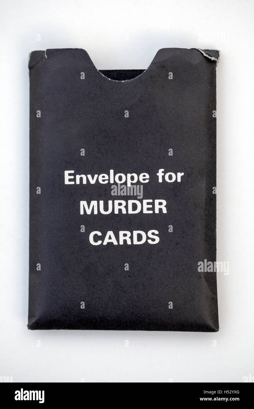 Umschlag für Mord Karten aus einem Vintage Cluedo-Spiel Stockfoto