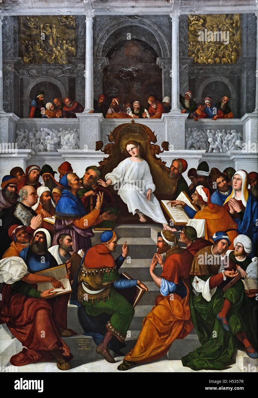 Die zwölf-Jahr-alten Jesus in den Tempel Ludovico Mazzolino1480 – 1528 bekannt als Mazzolini da Ferrara, Lodovico Ferraresa und Il Ferrarese - italienischen Renaissance-Maler Ferrara Bologna Italien Stockfoto
