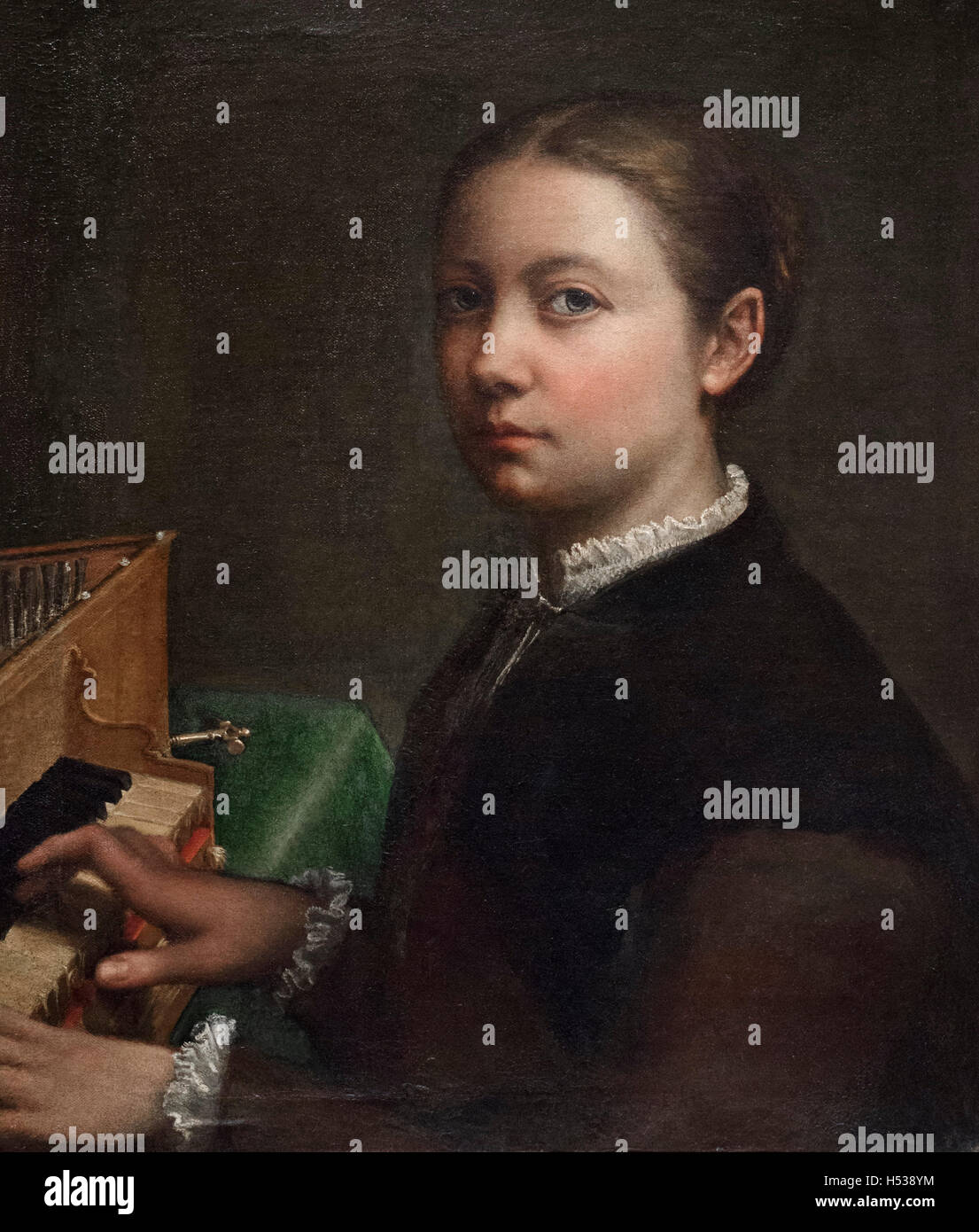 Sofonisba Anguissola (ca. 1531-1626), Autoritratto Alla Spinetta, 1554-55. Selbstportrait am das Spinett. Stockfoto