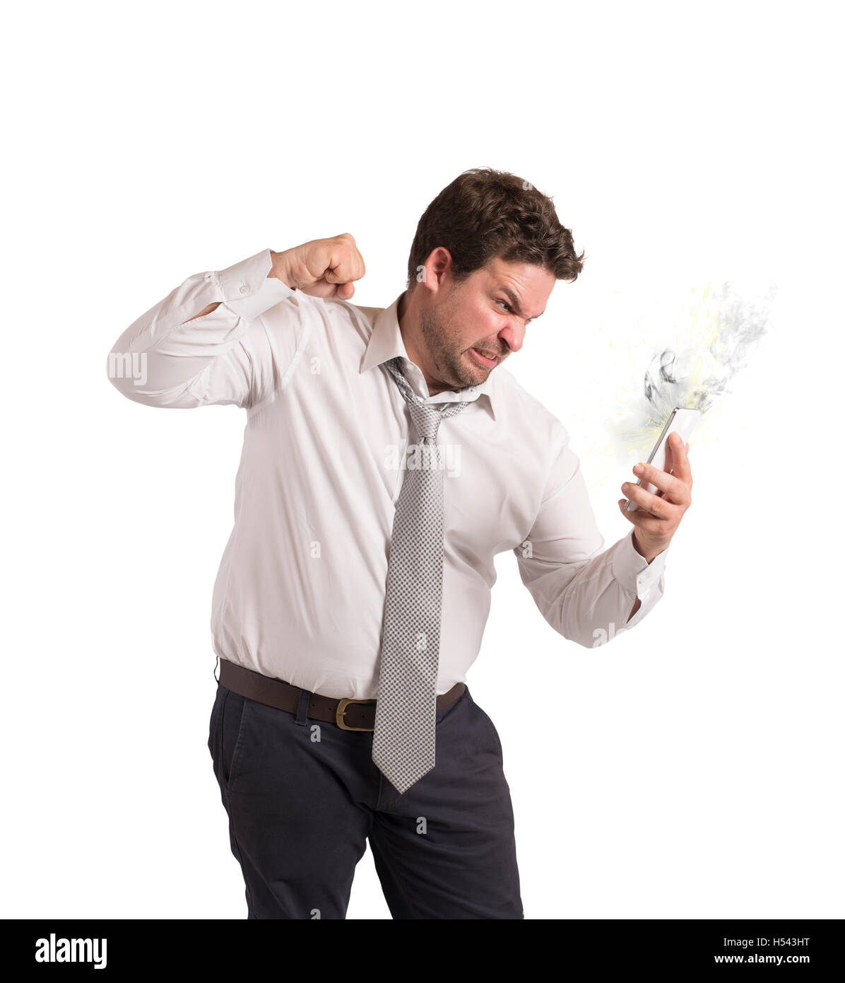 Gestresst von Arbeit anrufen Stockfoto