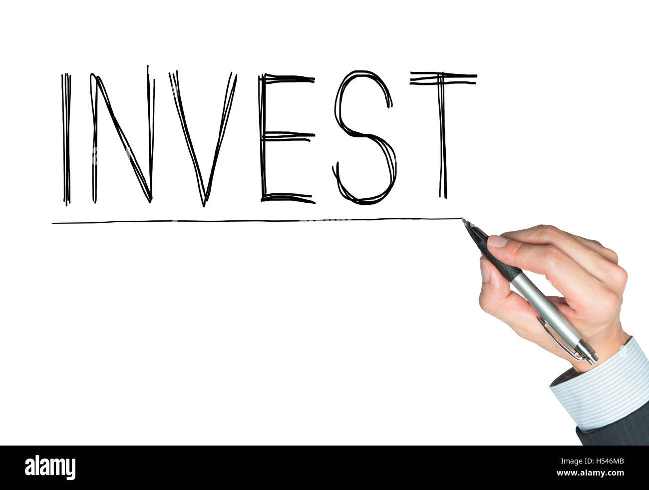 von hand geschriebene investieren, hand auf transparente Board schreiben, Foto Stockfoto