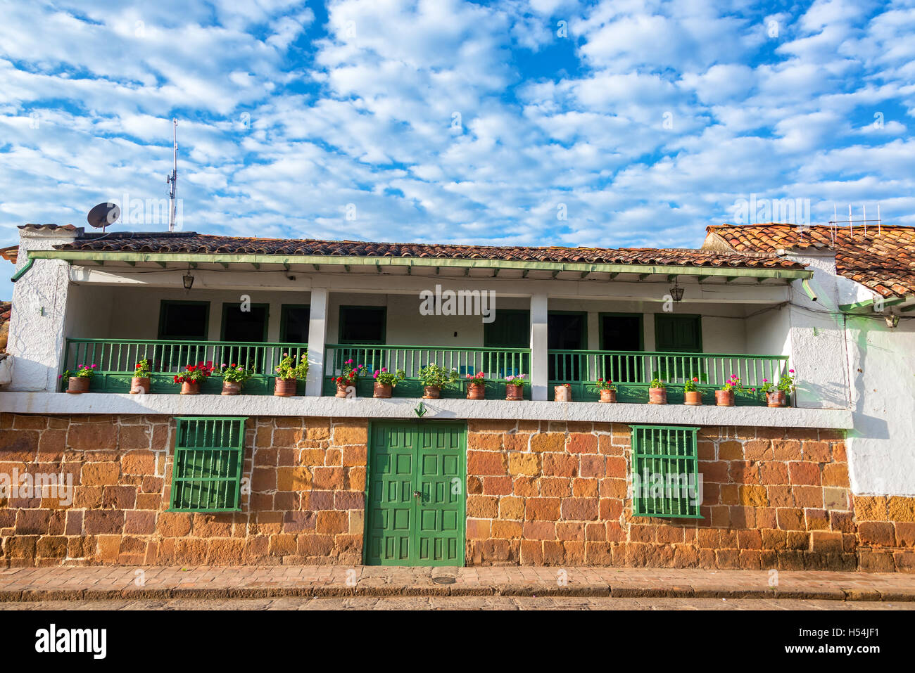 Schöne koloniale Architektur in Barichara, Kolumbien Stockfoto