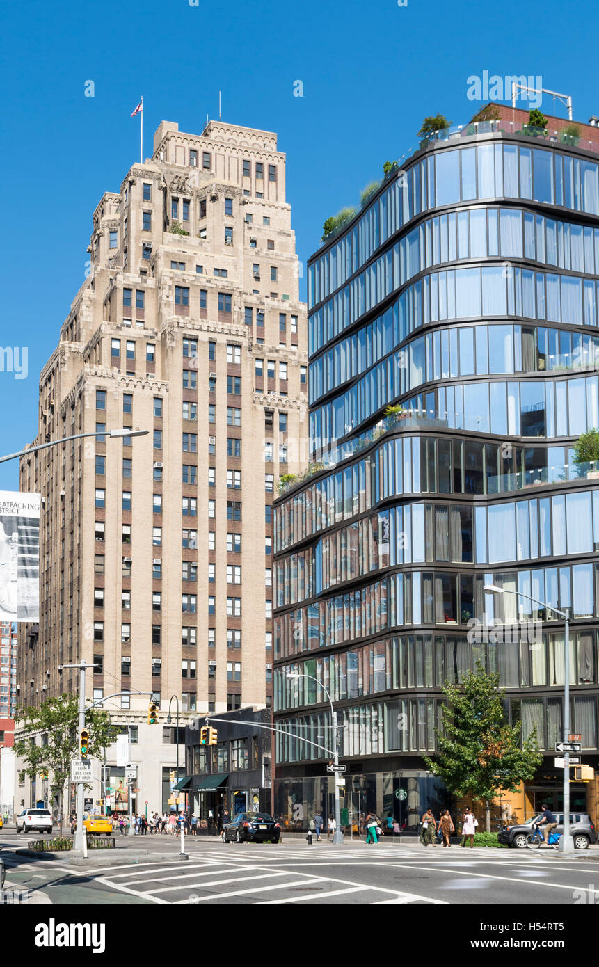 Ein Jackson Square, einem modernen Mehrfamilienhaus und 80 8th Avenue, eine Art-déco-Hochhaus New York City Stockfoto