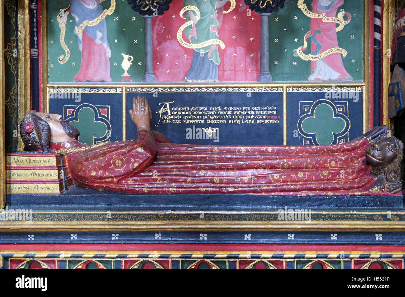 Grab von John Gower, Southwark Cathedral, London, England, UK - Detail der Statue Stockfoto