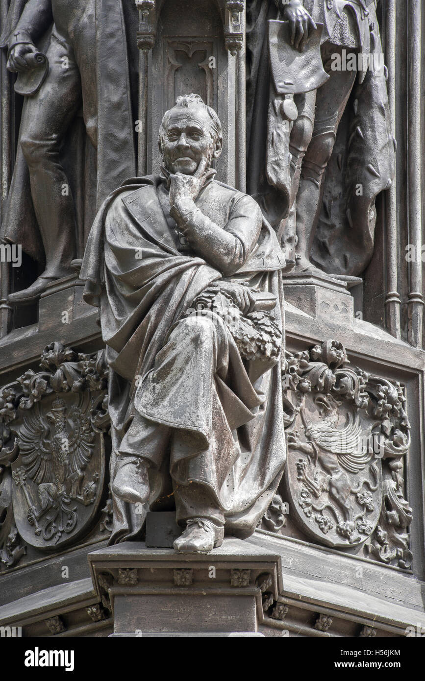 Statue Ernst Moritz Arndt, Historiker, Schriftsteller und Freiheitskämpfer, Rubenow-Denkmal, Greifswald, Mecklenburg-Vorpommern Stockfoto