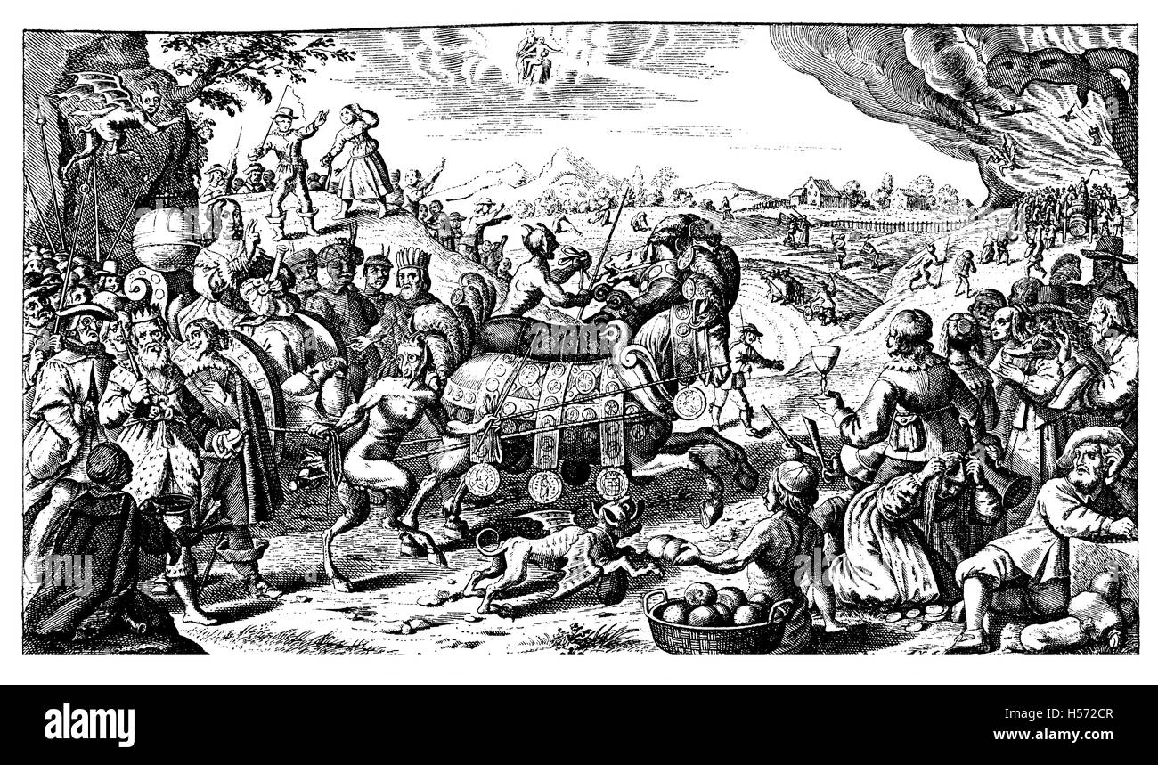 Satirischer Flyer über das Ende des Dreißigjährigen Krieges und die Finanzierung des Krieges Stockfoto