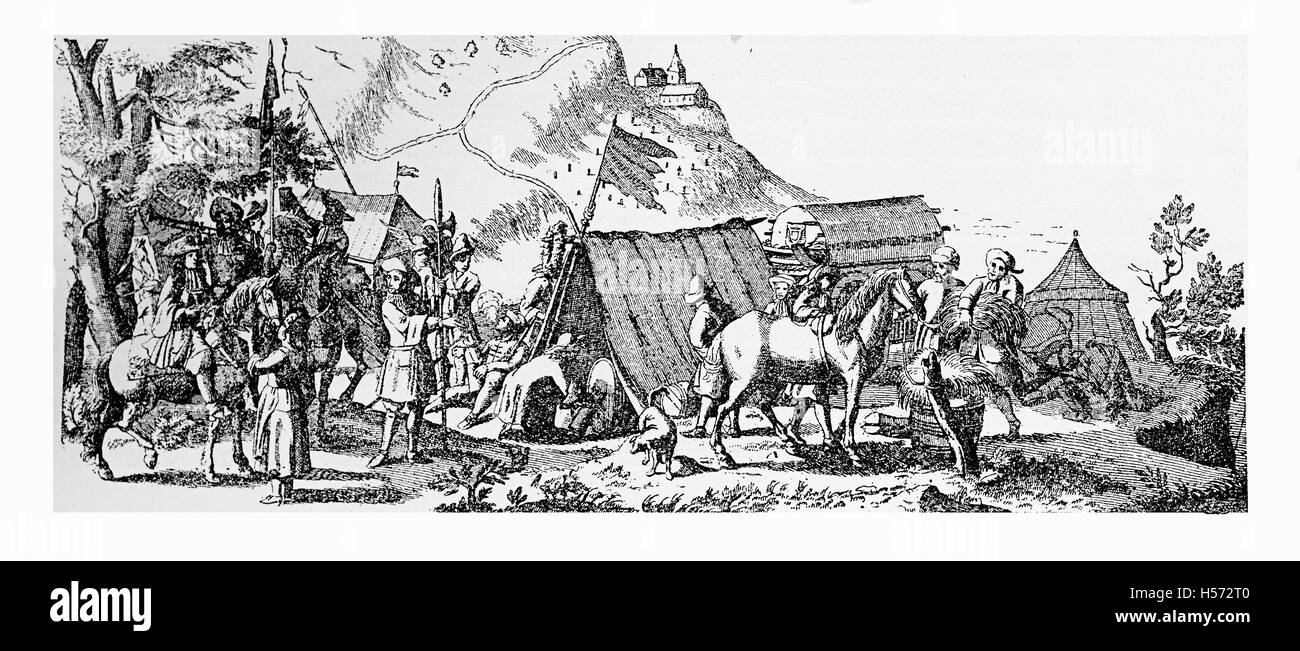 XVII Jahrhundert, Dreißigjährigen Krieges Munition Lagerung Lager, Vintage Gravur Stockfoto