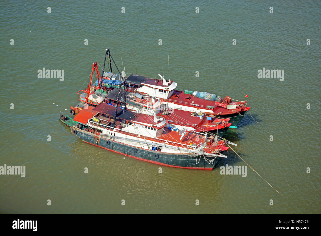 Fischerboote am Perlfluss Macau China Stockfoto