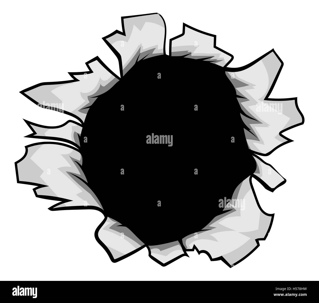 Ein Loch im Papier oder Metall Hintergrund-Design-Element gerissen Stockfoto