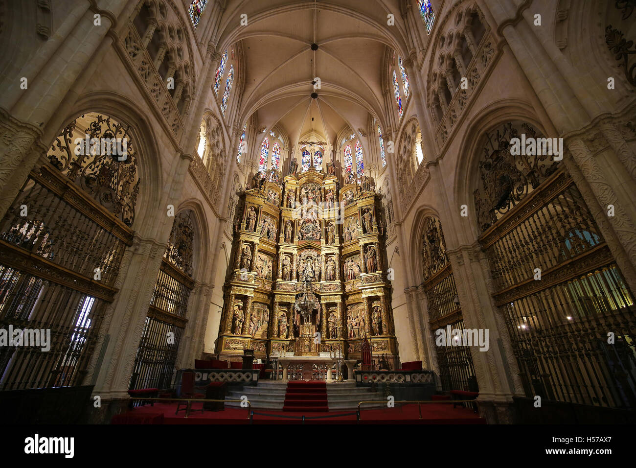 Altarbild in der Hauptkapelle der Kathedrale von Burgos, Kastilien, Spanien. Stockfoto