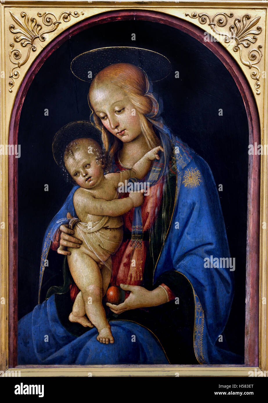 Maria mit Kind von Andrea di Aloigi - Andrea Lucini 1480-1521 war ein italienischer Renaissance-Maler. Perugia-Assisi-Italien Stockfoto