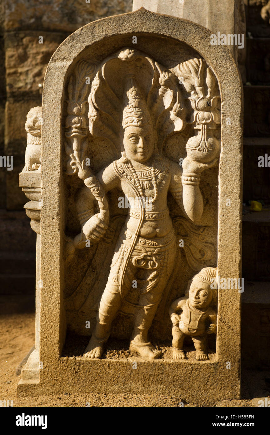 Wache Stein, Website von dem Bodhi-Baum gepflanzt in 249 BC, Mahamewna Gärten, Anuradhapura, Sri Lanka Stockfoto