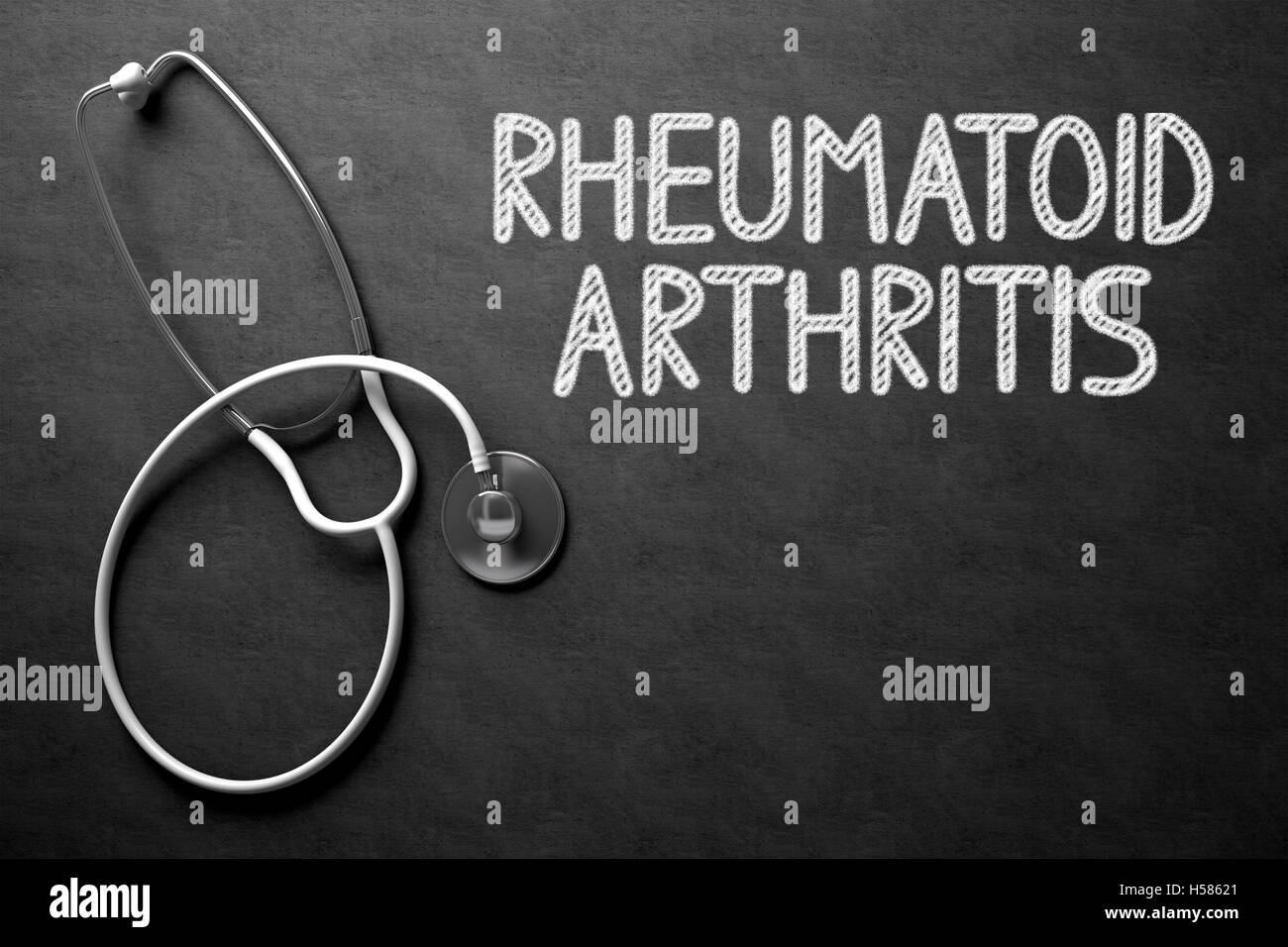 Rheumatoide Arthritis - Text auf Tafel. 3D Illustration. Stockfoto