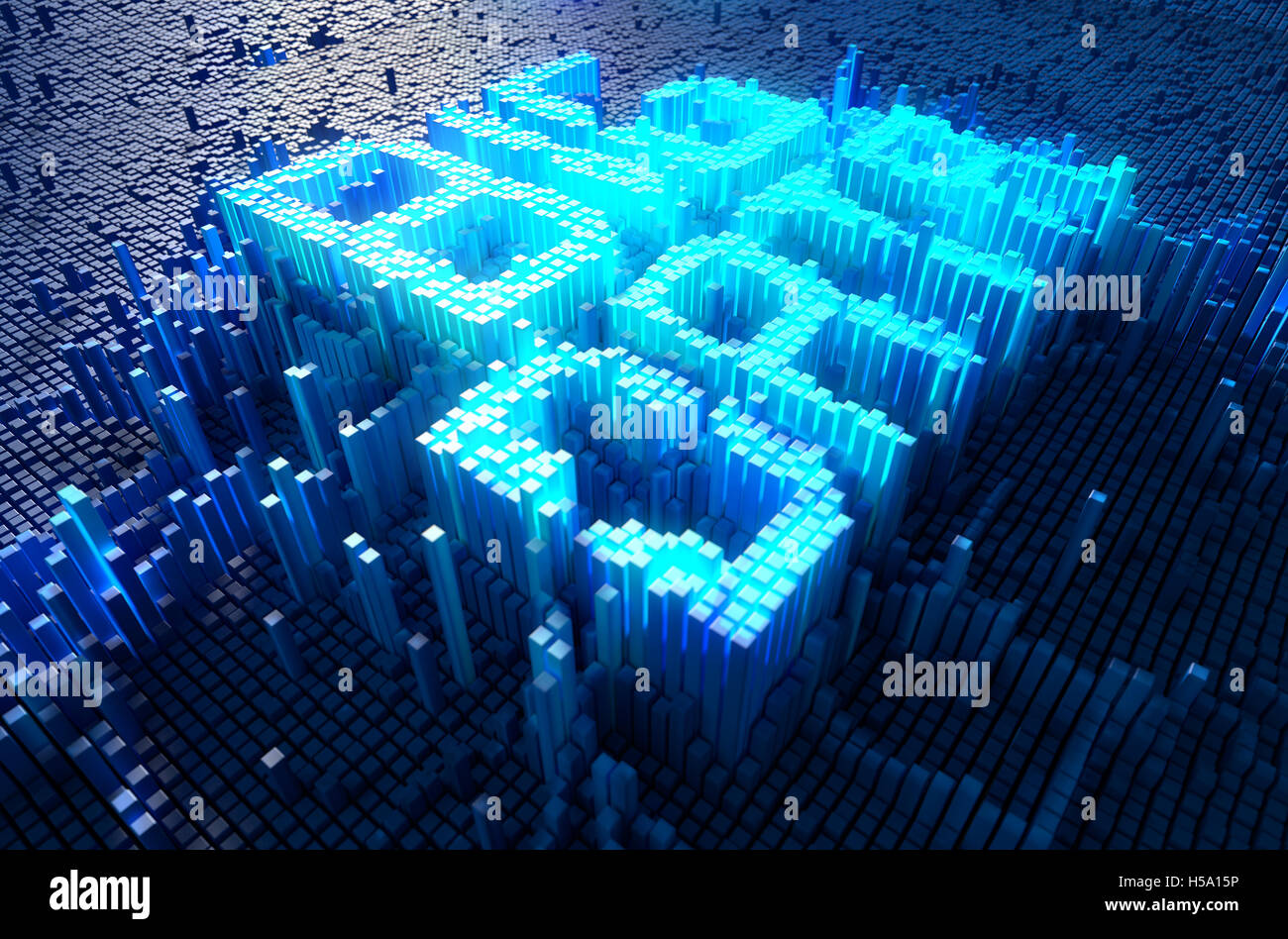 Ein 3D Rendering eines mikroskopischen Closeup-Konzepts der kleine Würfel in einem zufälligen layout Stockfoto