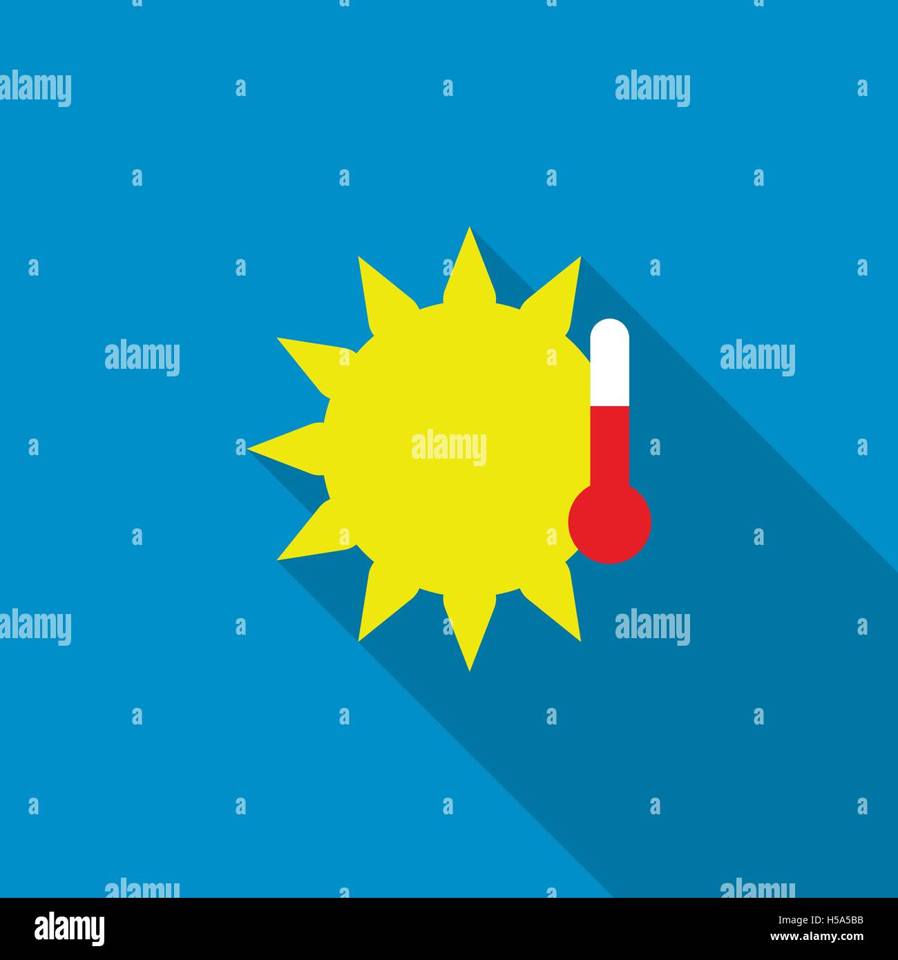 Thermometer mit Sonnensymbol, flachen Stil Stock Vektor
