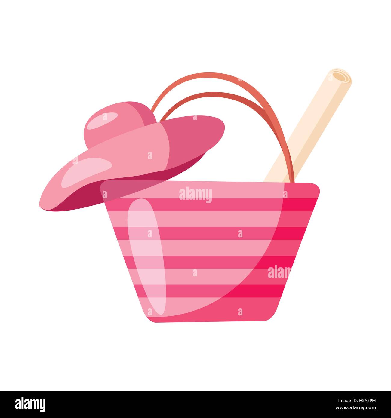 Rosa Strand Tasche und Hut-Symbol, Cartoon-Stil Stock Vektor