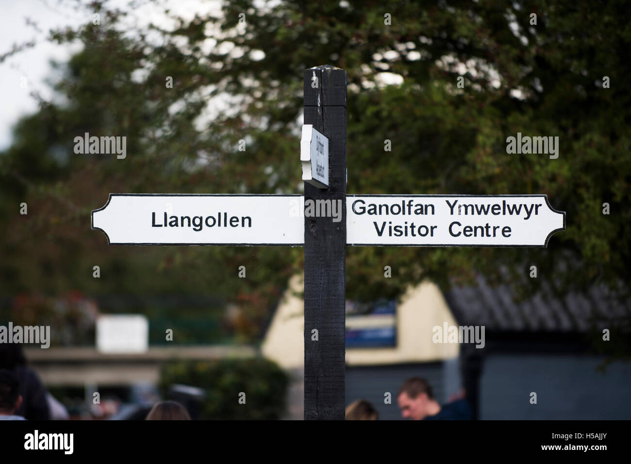 Sign Post Pontcysylite Aquduct River Dee weiß Wasser Berwyn Llangollon Wales Stockfoto