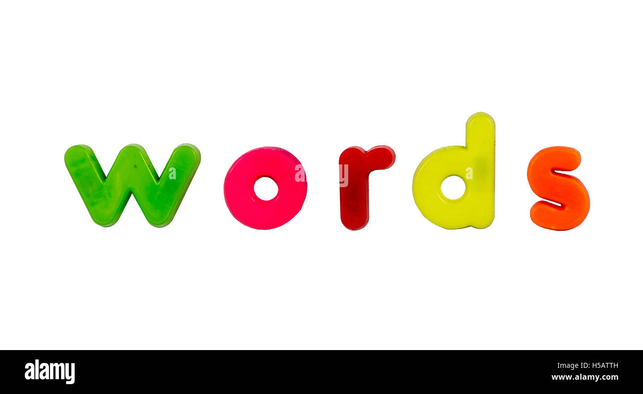 Kunststoff bunte Kunststoff Briefe mit den Worten Wort Stockfoto