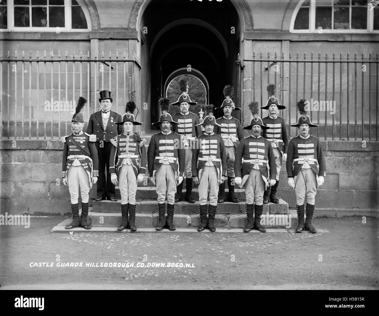 Wachwechsel am Hillsborough Castle¿tatsächlich die Fort Warders oder Castlemen im Hillsborough Courthouse... Stockfoto