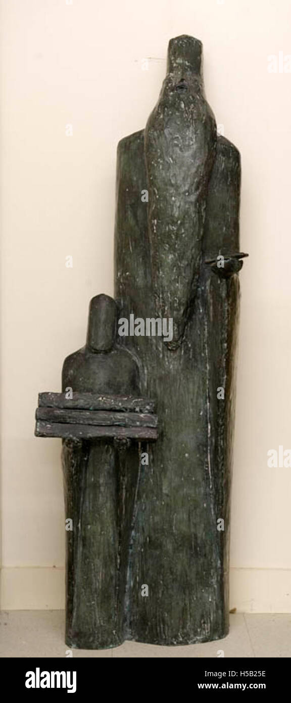 Diese Bronzeskulptur von Larry Mohr zeigt die biblische Szene von Abraham und Isaac. Es fängt den Moment des Glaubens und der Bereitschaft Abrahams ein, seinen Sohn zu opfern, ein zentrales Ereignis in jüdisch-christlicher Tradition. Stockfoto