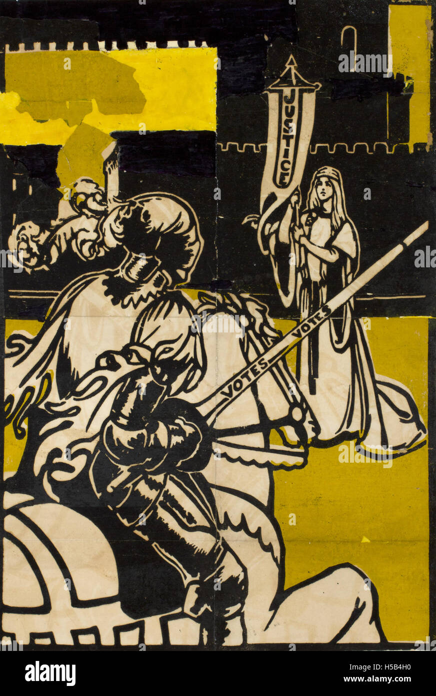 Eine Reihe von Bildern, die sich auf die Bewegung des Wahlrechts beziehen, mit Ausmalseiten oder Illustrationen. Diese Bilder spiegeln die politische und soziale Befürwortung des Wahlrechts der Frauen im frühen 20. Jahrhundert wider. Stockfoto